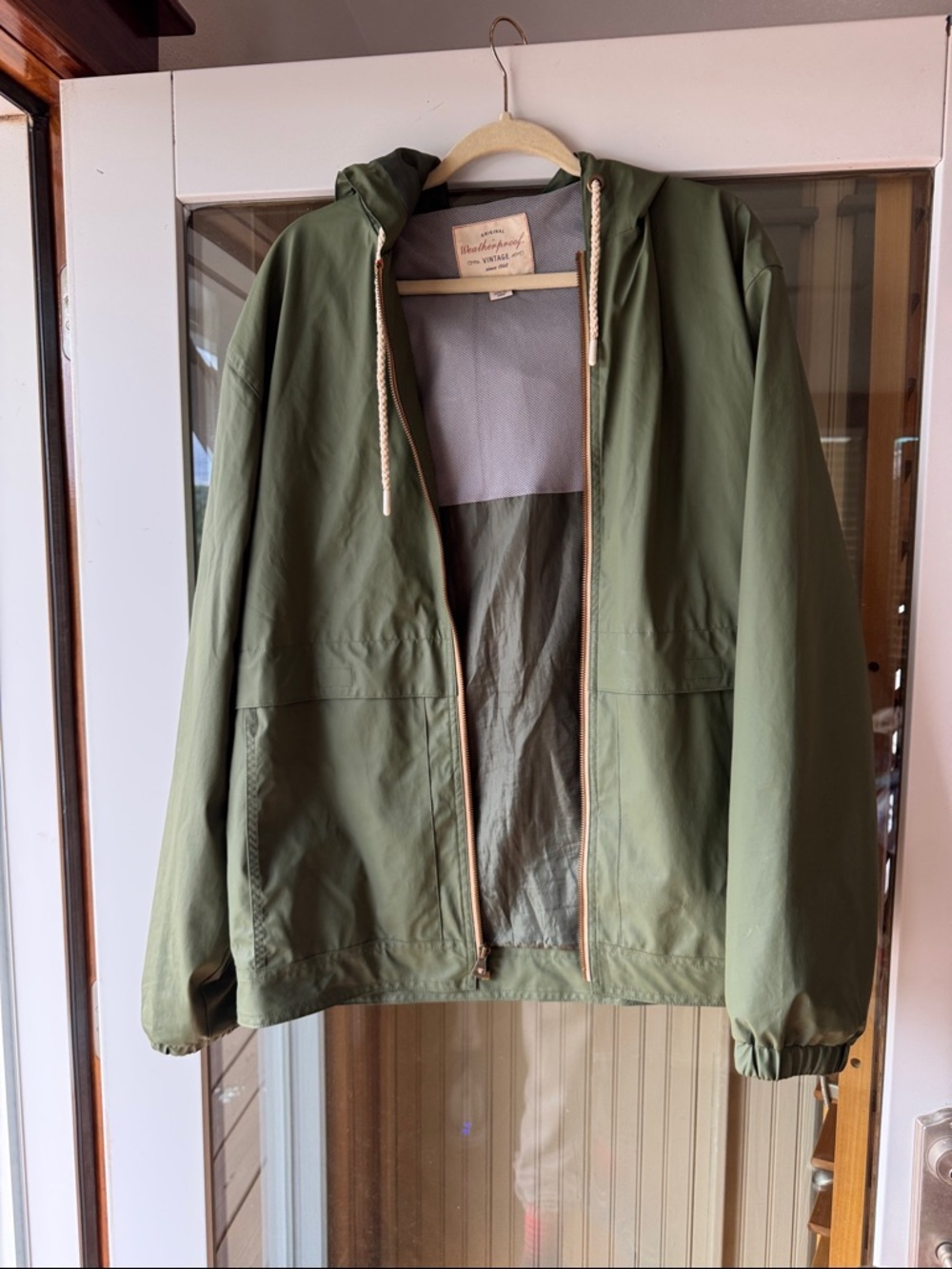 Weatherproof Olive Green Hooded Windbreaker Jacket size Medium